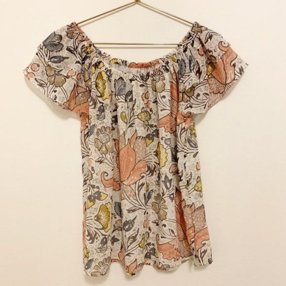 Loft Off the Shoulder Pastel Ruffle Floral Blouse XS - Picture 4 of 8